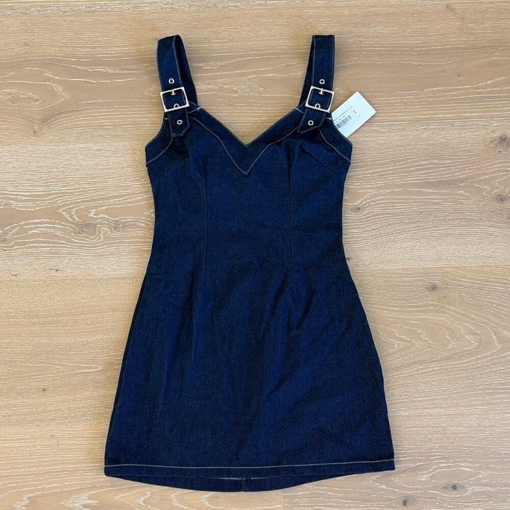 Beginning Boutique Denim Mini Dress Buckles Ines Size US 2 Blue